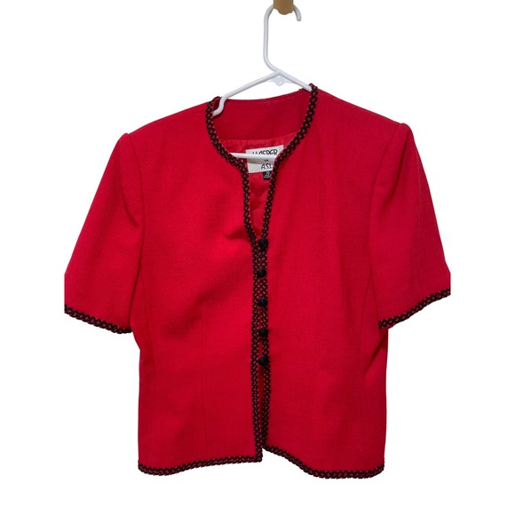 Kasper for ASL Red Cropped Jacket Beaded Trim‎ Short Sleeve Size 10 - Picture 1 of 2
